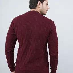 houseofcommon Men Self Design Round Neck Maroon Sweater image 2