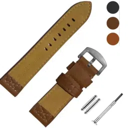 Bharasoft [TR] PREMIUM LEATHER MATTE THICK STRAP, NYLON LINING WITH TOOL 24 mm Genuine Leather Watch Strap image 2