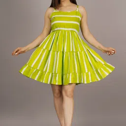 asfebrics Women Skater Light Green Above Knee/Mid Thigh Length Dress image 4