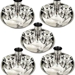 flipkart smartbuy Pack of 25 Stainless Steel Stainless Steel Brand of Happiness Stainless Steel Thali Bhojan Set of Dinner Plate, Katori Bowl, Glass, Spoon Stainless Steel Dinner / Lunch Guest Serving Food Decorative Bhojan Thali Dinner Table Suitable All Places And Function Dinner Sets Dinner Set Dinner Set-picture-25