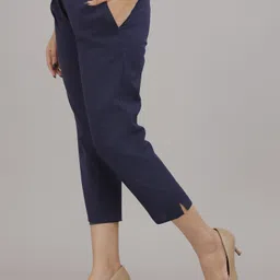 amaya creative center Women Regular Fit Blue Cotton Blend Trousers-picture-14