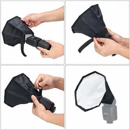 SUPERNIC Flash Diffuser Light Softbot Kit (Universal, Collapsible with Storage Pouch) - 8"/20cm Octagon Softbox + 8" x6"/20c15cm Softbot Set for Canon, Yonne and Nikon Speedlight Custom Flash Bracket image 5