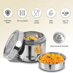 milton Steel Snack Stainless Steel Tiffin, 800 ml, Steel Plain 1 Containers Lunch Box image 2