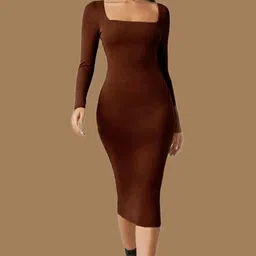 zerozabar Women Bodycon Brown Midi/Calf Length Dress-picture-13