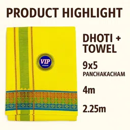 arsa lifestyle Panchakacham Dhoti Set-yellow Woven Men Dhoti image 3