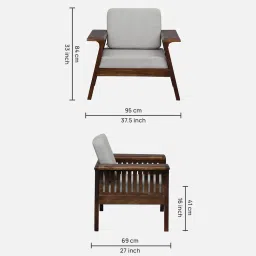 woodsworth from pepperfry Grane Sheesham Wood 1 Seater Sofa In Beige Color image 2