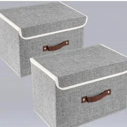 milan craft Non-Woven Set of 2 Large Jute Printed Storage Box with Lid & Handles for Clothes Storage Box-picture-26