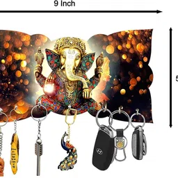 bs natural Wooden Ganesha Key Holder Stand/Wall Hooks Stand/Key Holder for Home Office/Wall Mounted Key Holder/Key Hold/Key Chain Hanging Board/Wall Hanging Key Holder Ganesh JI Design - Wooden Colour Wood Key Holder image 2