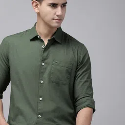 the bear house Men Slim Fit Solid Spread Collar Casual Shirt image 1