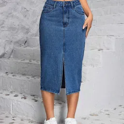 dolsia Women Washed Pencil Light Blue Skirt-picture-12