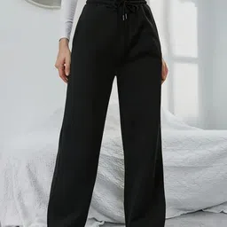 perfette wollo Women Regular Fit Black Cotton Blend Trousers image 1