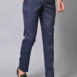the ds Men Regular Fit Dark Blue Cotton Blend Trousers image 4