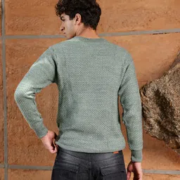 campus sutra Men Self Design Round Neck Green Sweater image 3