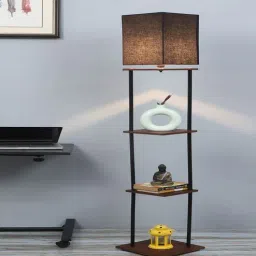 pristine interiors Lumos E-27 Holder Walnut Finish MDF Shelf Floor Lamp with Black Colour Cotton Shade-picture-25