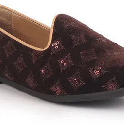 fausto Embroidery Sequin Ethnic Slip On Juttis for Wedding|Traditional Sherwani Shoes Mojaris For Men image 3