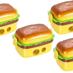 frkb 4pc Burger Sharpener, Dual-Hole Plastic Portable Cute Sharpener & Eraser Dual Pencil Sharpeners image 1