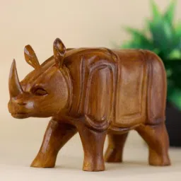 sowpeace Carved Rhino Brown Solid Wood Showpiece-picture-14