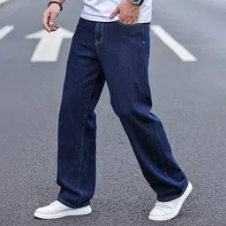 flaying Men Boyfriend Mid Rise Dark Blue Jeans-picture-16