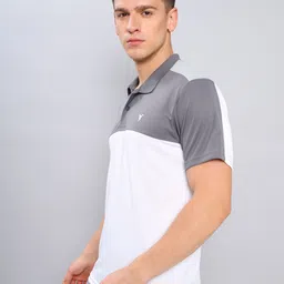 technosport Men Colorblock Polo Neck Polyester White T-Shirt image 4