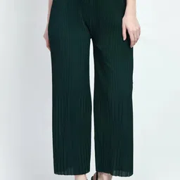 irha Women Relaxed Green, Black Polyester Trousers image 5