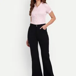 broadstar Women Flared Black Lycra Blend Trousers-picture-10