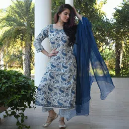 royal export Women Cotton Rayon Kurta Pant Dupatta Set image 4