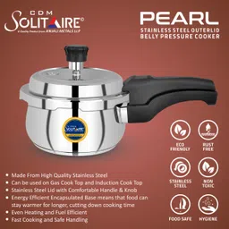 cdm solitaire Pearl Pressure Cooker Sandwich bottom Outer Lid, with Extra Glass Lid 1.5 L Induction Bottom Pressure Cooker image 5