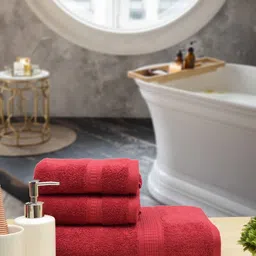 Maroon Solid 550 GSM Cotton Towel Sets (Set of 3) by RANGOLI image 1