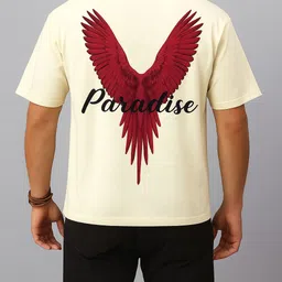 crazybee - cb Men Printed Round Neck Cotton Blend Beige T-Shirt image 1