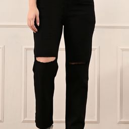 szn Women Loose Fit Mid Rise Black Jeans-picture-3