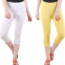 diaz Cotton Lycra plain capri for women,capri for ladies Women White, Yellow Capri-picture-12