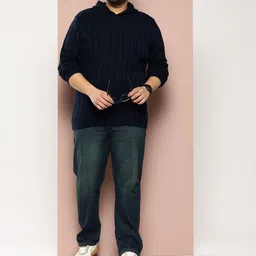 sztori Men Striped Hooded Neck Blue Sweater image 5