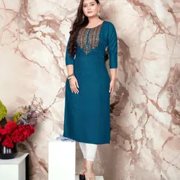 glory silk Women Embroidered Cotton Blend Straight Kurta-picture-11