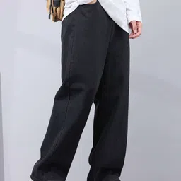 denim look Men Loose Fit Mid Rise Black Jeans image 1