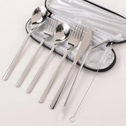 kuber industries 7 Pcs Utensil Set | Stainless Steel Flatware Set with Bag | Grey Cover Stainless Steel Cutlery Set-picture-14