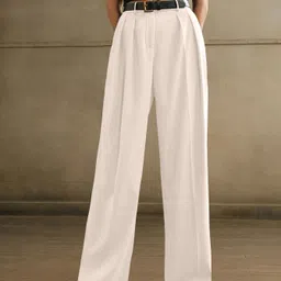 leriya fashion Women Regular Fit White Cotton Blend Trousers-picture-22