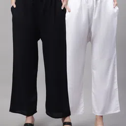bamboo breeze Pack of 2 Women Flared Multicolor Viscose Rayon Trousers-picture-10