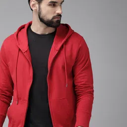 Roadster Men Red Solid Hooded Sweatshirt-image-50