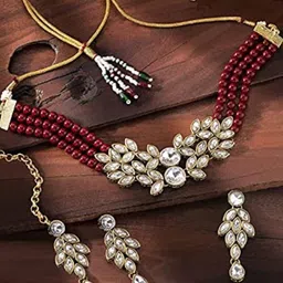 I Jewels Gold-Plated Traditional Stones &Pearl Studded Jewellery Set-picture-33