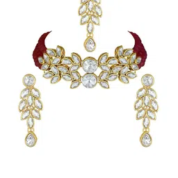 I Jewels Gold-Plated Traditional Stones &Pearl Studded Jewellery Set image 2