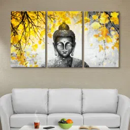 999store Blessed Multicolour Cotton Canvas Framed Spiritual Art Panel Set of 3 image 1