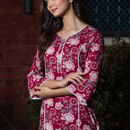 tabeedah Women Self Design Cotton Blend Pakistani Kurta image 3
