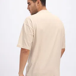 glitchez Men Printed Round Neck Cotton Blend Beige T-Shirt image 4