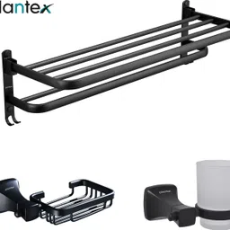 plantex Towel Rack with Fix Towel Rod/Soap Holder/Tumbler Holder for Bathroom - Combo Black Towel Holder-picture-12