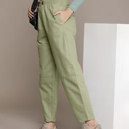 roadster Women Regular Fit Light Green Cotton Blend Trousers-picture-22