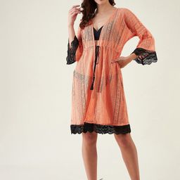 The Kaftan Company Peach & Black Self Design Swimwear Cover up Top-picture-29