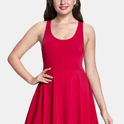 Amante Women Red Solid Flared Racerback High Coverage Padded Swimming Dress-picture-14