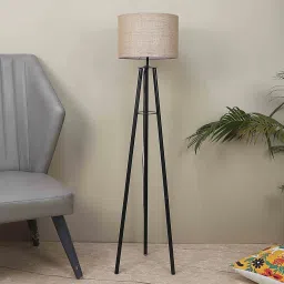 tu casa Beige Jute Shade Tripod Floor Lamp Iron Base image 2