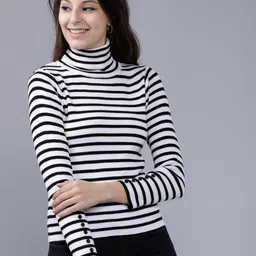 Tokyo Talkies Women White & Black Striped Sweater-picture-28