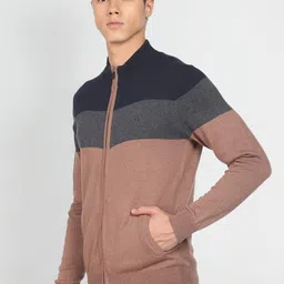 Arrow Colourblocked Mock Collar Long Sleeves Cardigan Sweater image 2